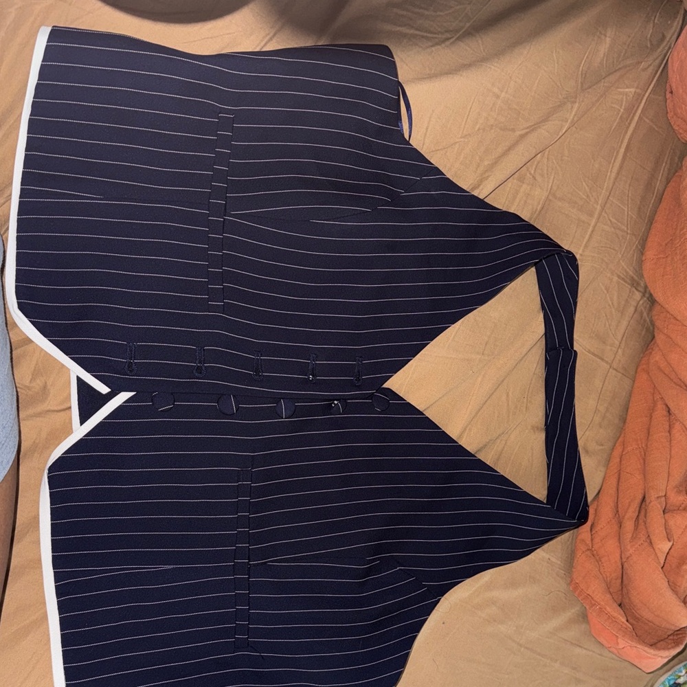 Striped Navy Halter Vest with White Trim